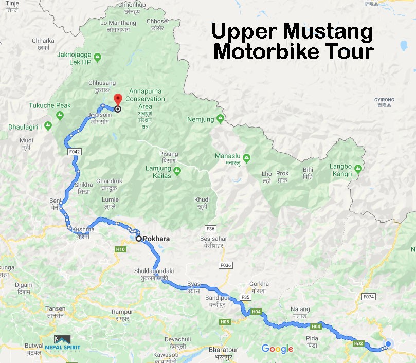 Upper Mustang Motorbike Tour - 14 Days map